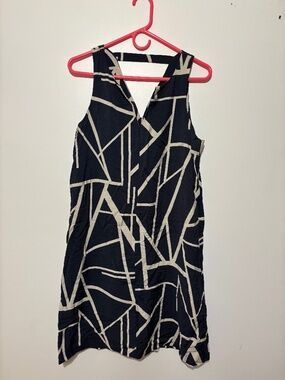Banana Republic Navy White Striped V Neck Dress Medium Cross Back Sleeveless